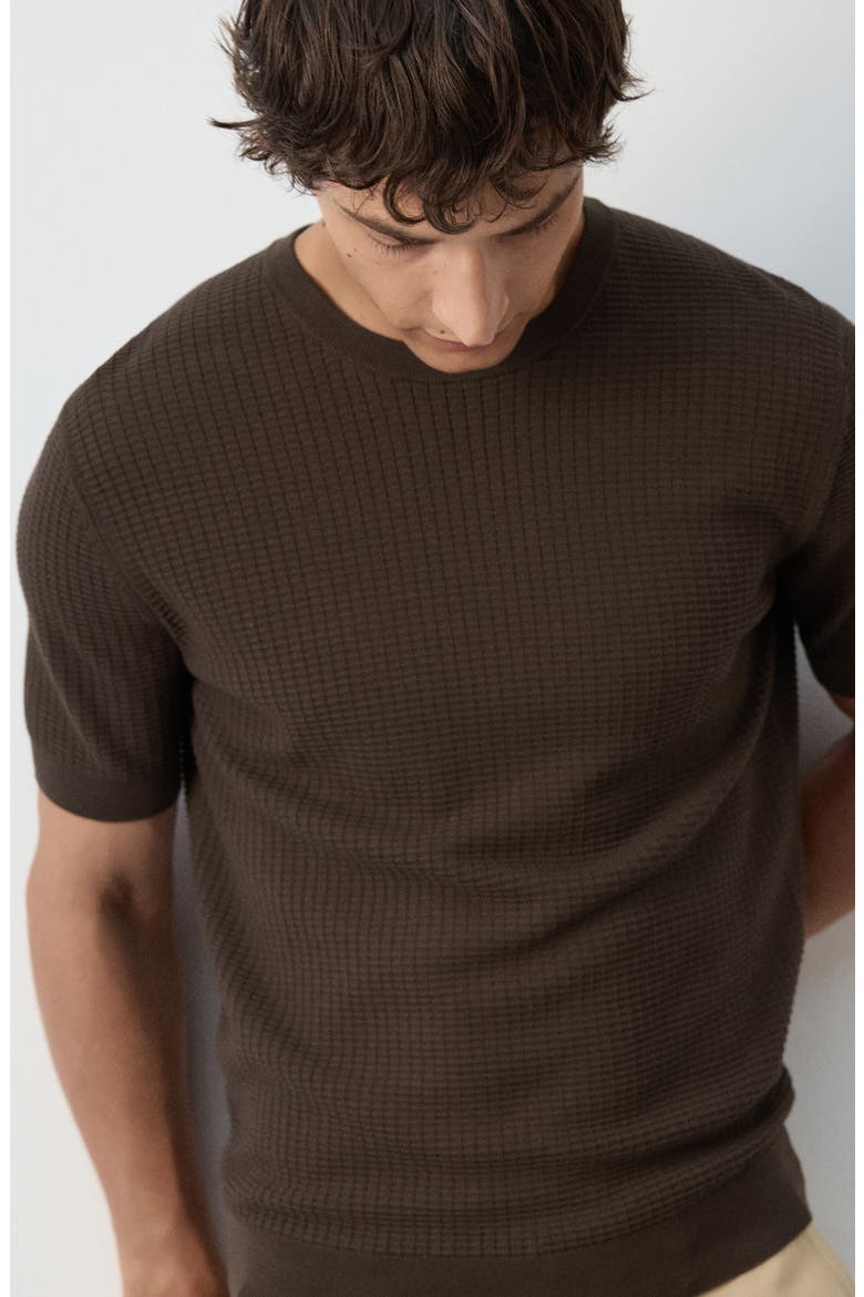 Waffle Knit T-Shirt, Alternate, color, BROWN