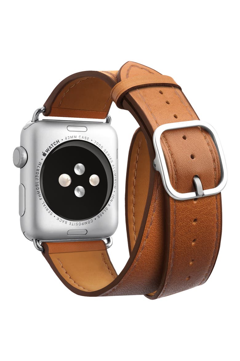 Double Tour Leather Apple Watch Strap, Alternate, color, BROWN