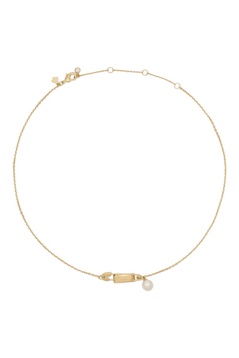 Sam Tag Safety Pin Pendant Necklace, Alternate, color, CREAM/ GOLD