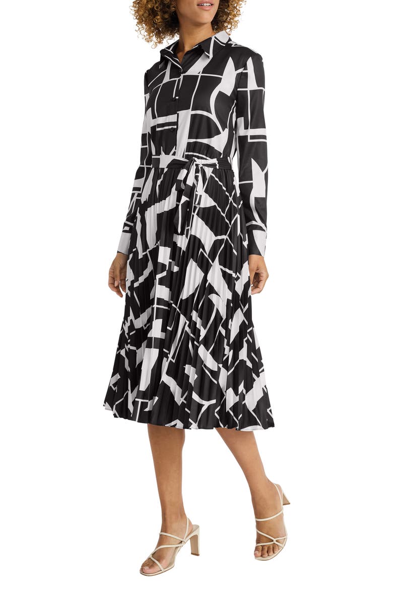 Long Sleeve Midi Shirtdress, Alternate, color, BLACK/ CREAM