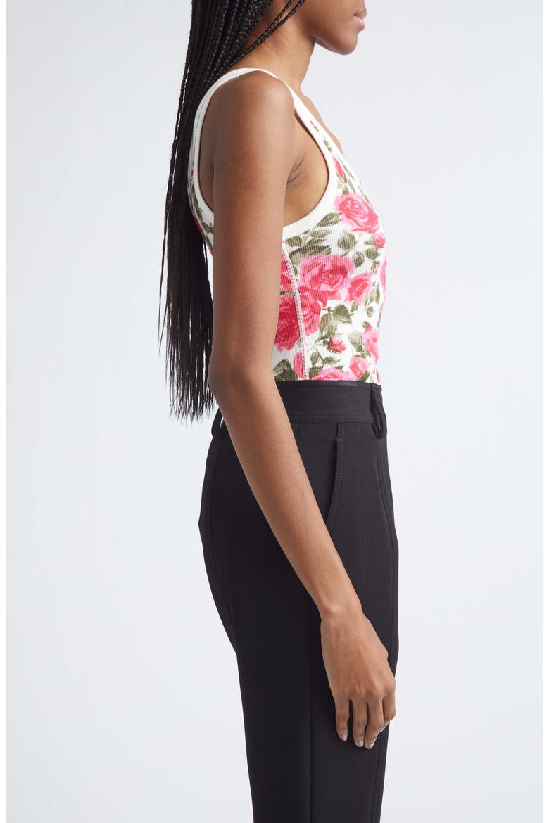 Roses Print Rib Henley Tank, Alternate, color, WHITE - PINK