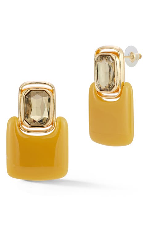 Crystal Rectangle Drop Earrings