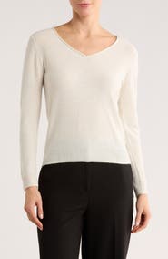 Sofia Cashmere Sequin V-Neck Wool Cashmere Blend Sweater
