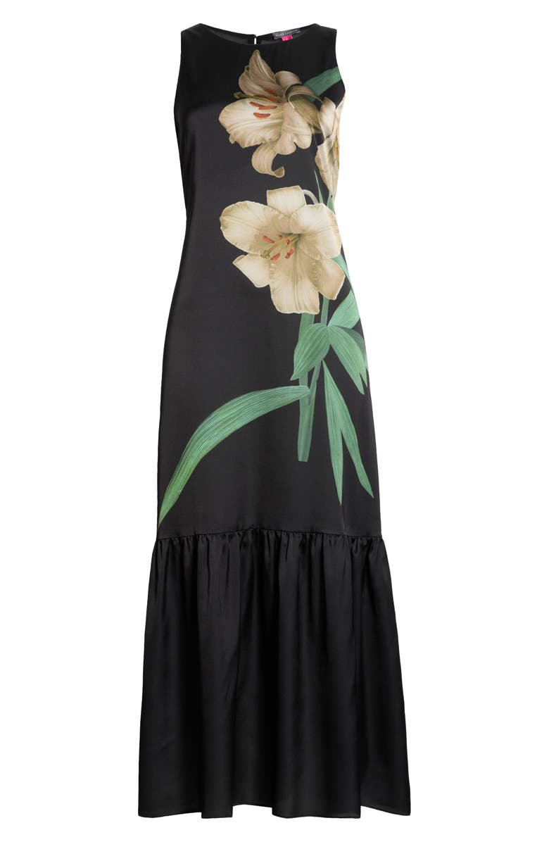Vince Camuto Drop Waist Floral Maxi Dress, Alternate, color, Arctic Wolf