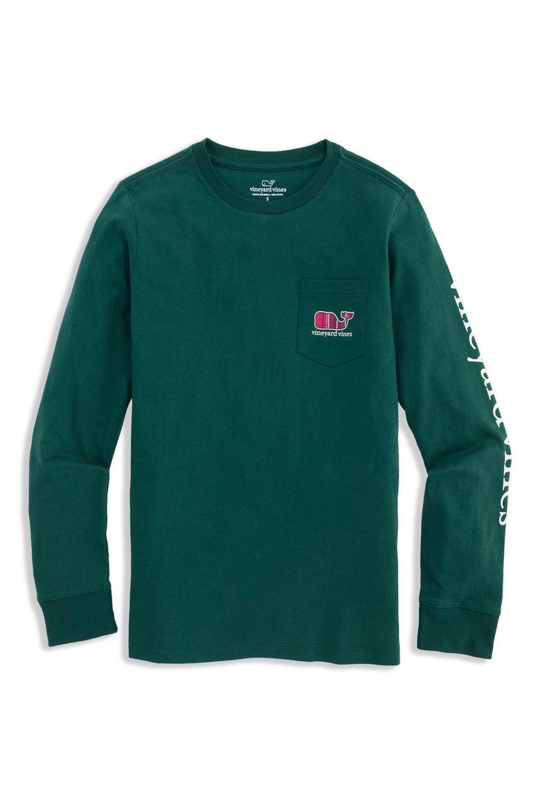 Kids' Plaid Holiday Whale Fill Long Sleeve T-Shirt, Alternate, color, CHARLESTON GREEN