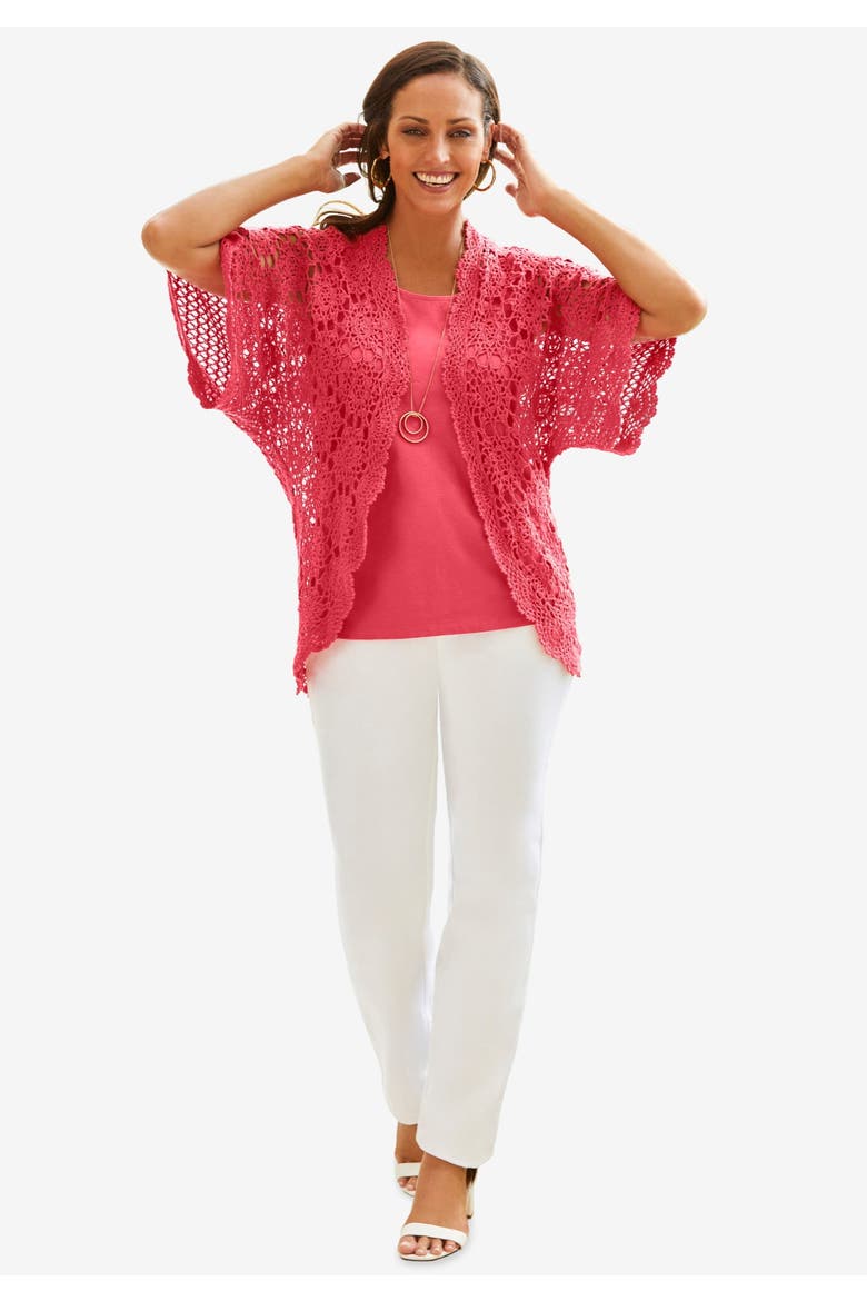 Crochet Cardigan, Alternate, color, VIVID RED