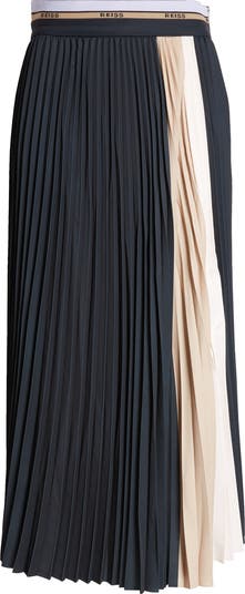 【海外限定】REISS☆スカートBlack Iris Pleated Waistband Deta Reiss Iris Black Pleated Waistband Detail Midi Skirt - REISS