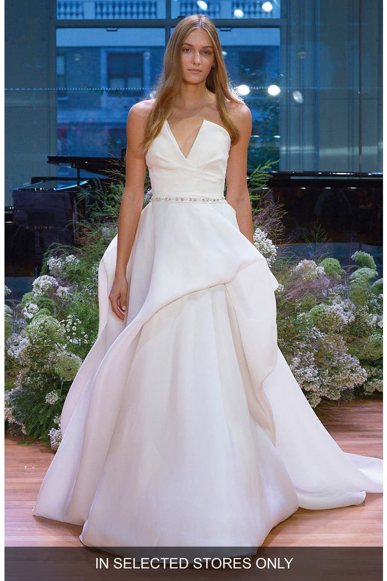 Emerson Strapless Silk Gazar Ballgown Wedding Dress, Main, color, IVORY