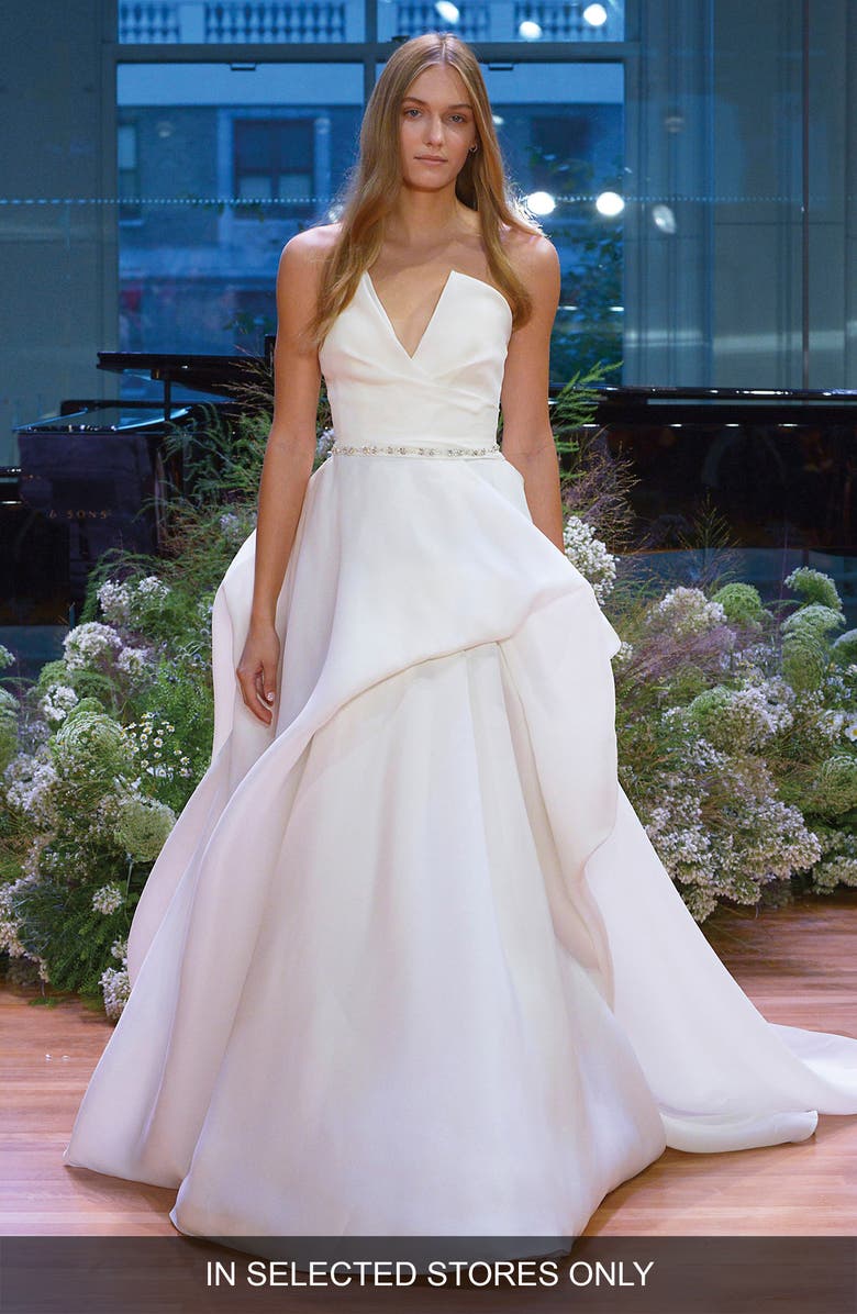 Monique Lhuillier Emerson Strapless Silk Gazar Ballgown Wedding Dress, Main, color,