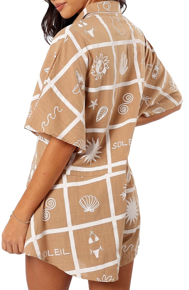 Petal & Pup Sebastian Cotton Romper, Alternate, color, Tan Soleil Print