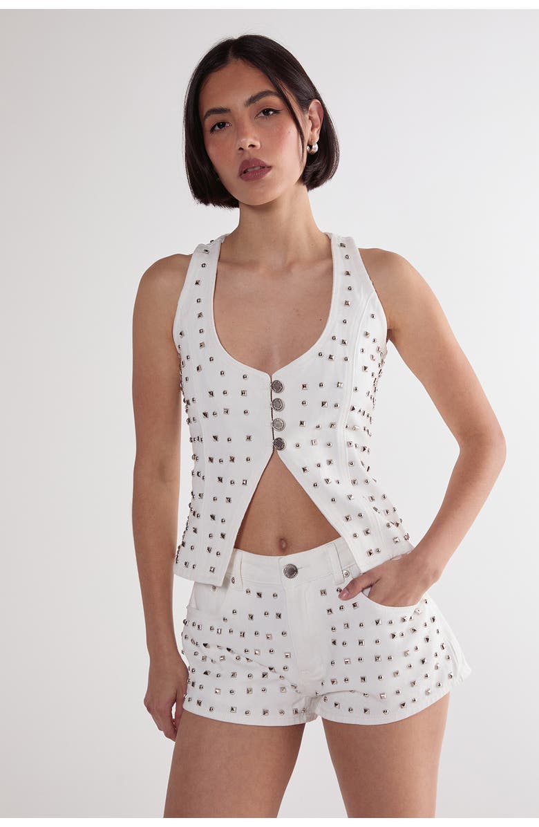 NASTY GAL Studded Denim Corset Top, Alternate, color, White