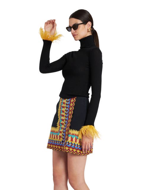 High Kick Top With Feathers Black