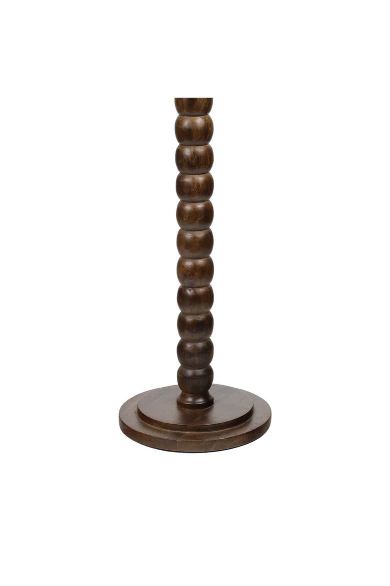 Monroe Farmhouse Wood Drink Table, Marble Round Top Bobbin Spool Pedestal Base, Decorative Accent End Table, Alternate, color, Dark Brown/Beige/Gray