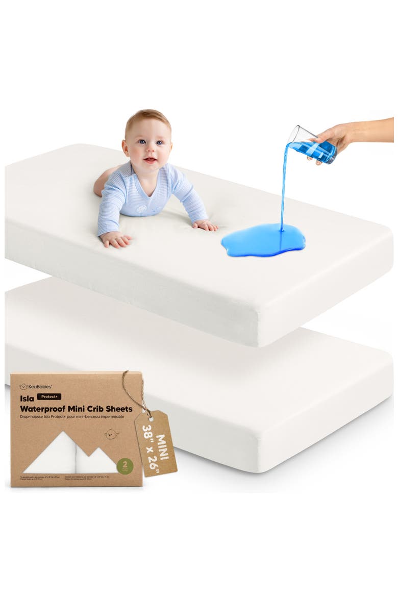 2-Pack Isla [Protect+] Waterproof Mini Crib Sheets, Main, color, Soft White