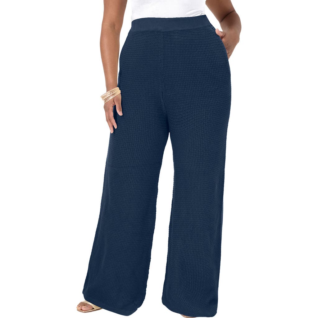 June + Vie Knitted Sweater Pants In Blue