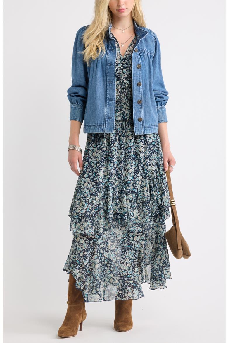 Tiered Chiffon Maxi Skirt, Alternate, color, NAVY WARPED FLORAL