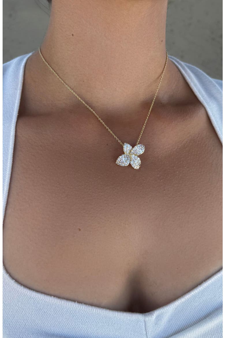 Oversize Cubic Zirconia Floral Pendant Necklace, Alternate, color, GOLD