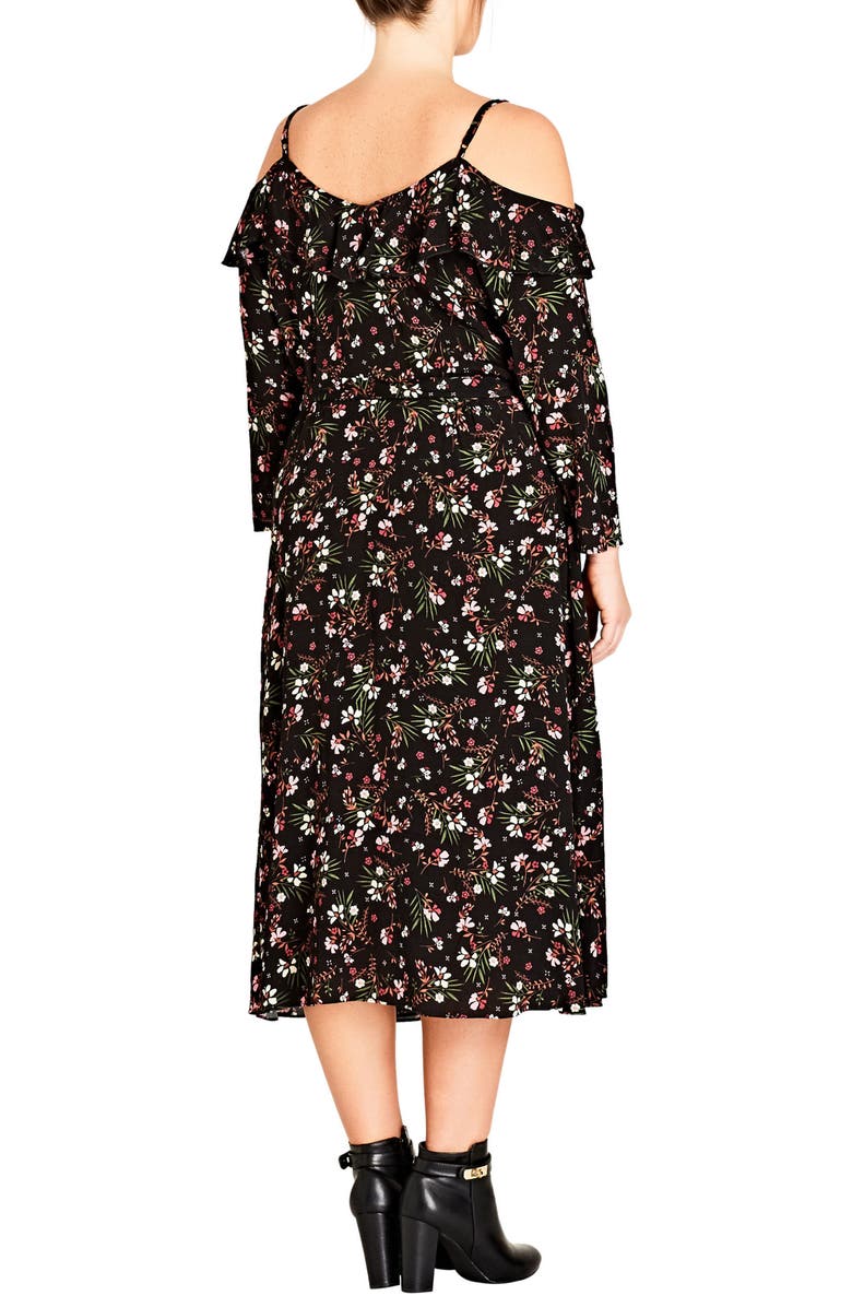 City Chic Pretty Floral Cold Shoulder Wrap Dress, Alternate, color, 