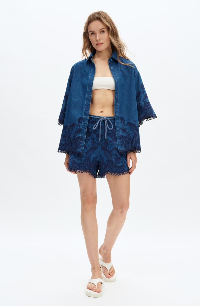 Bayeas Embroidered High Waist Denim Shorts, Alternate, color, Fathomveil