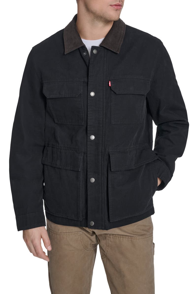 Levi's Corduroy Collar Cotton Canvas Jacket, Main, color, Black
