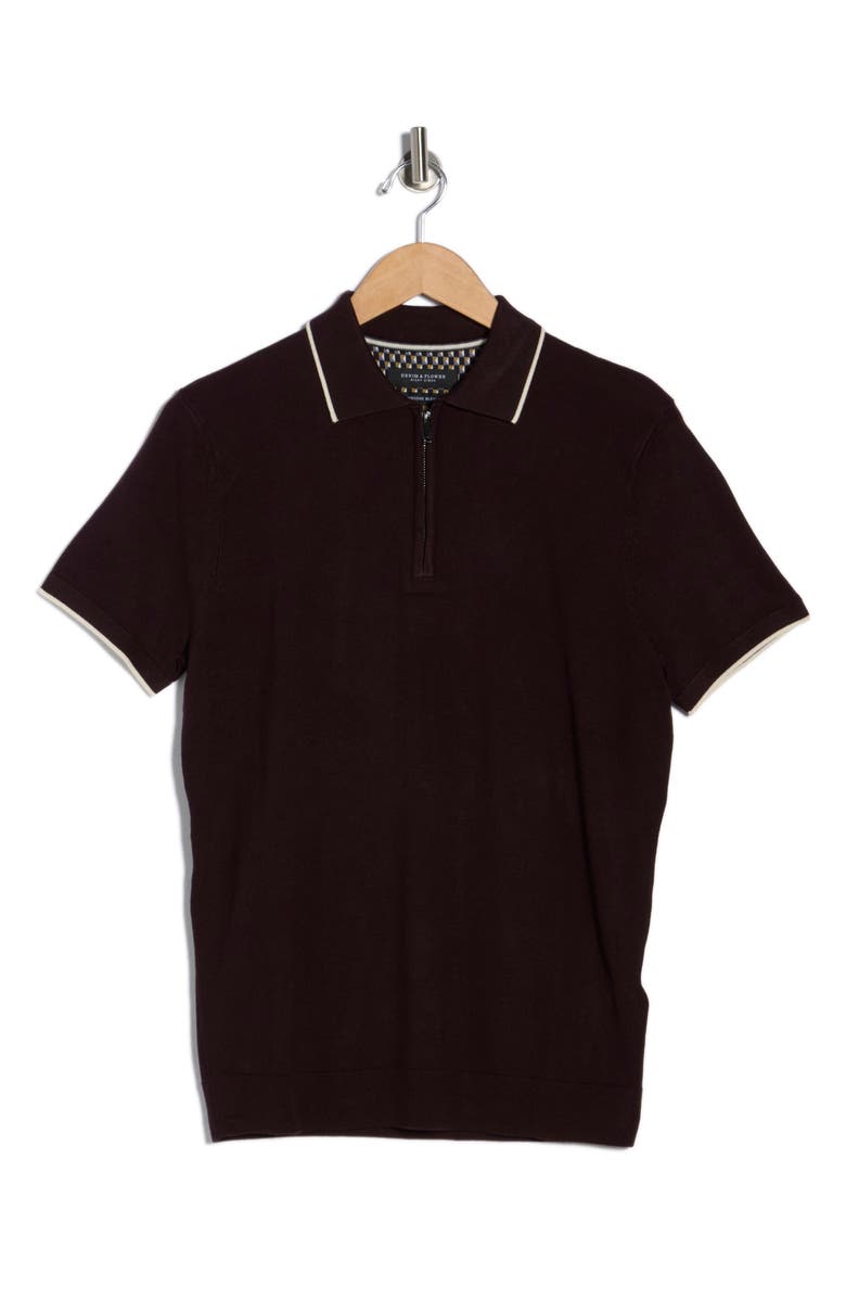DENIM AND FLOWER Quarter Zip Polo Sweater, Main, color, Wine