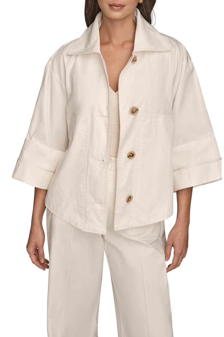 Button Front Cotton Twill Jacket, Alternate, color, CREAM