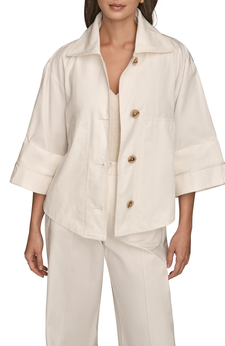 Donna Karan New York Button Front Cotton Twill Jacket, Alternate, color, Cream
