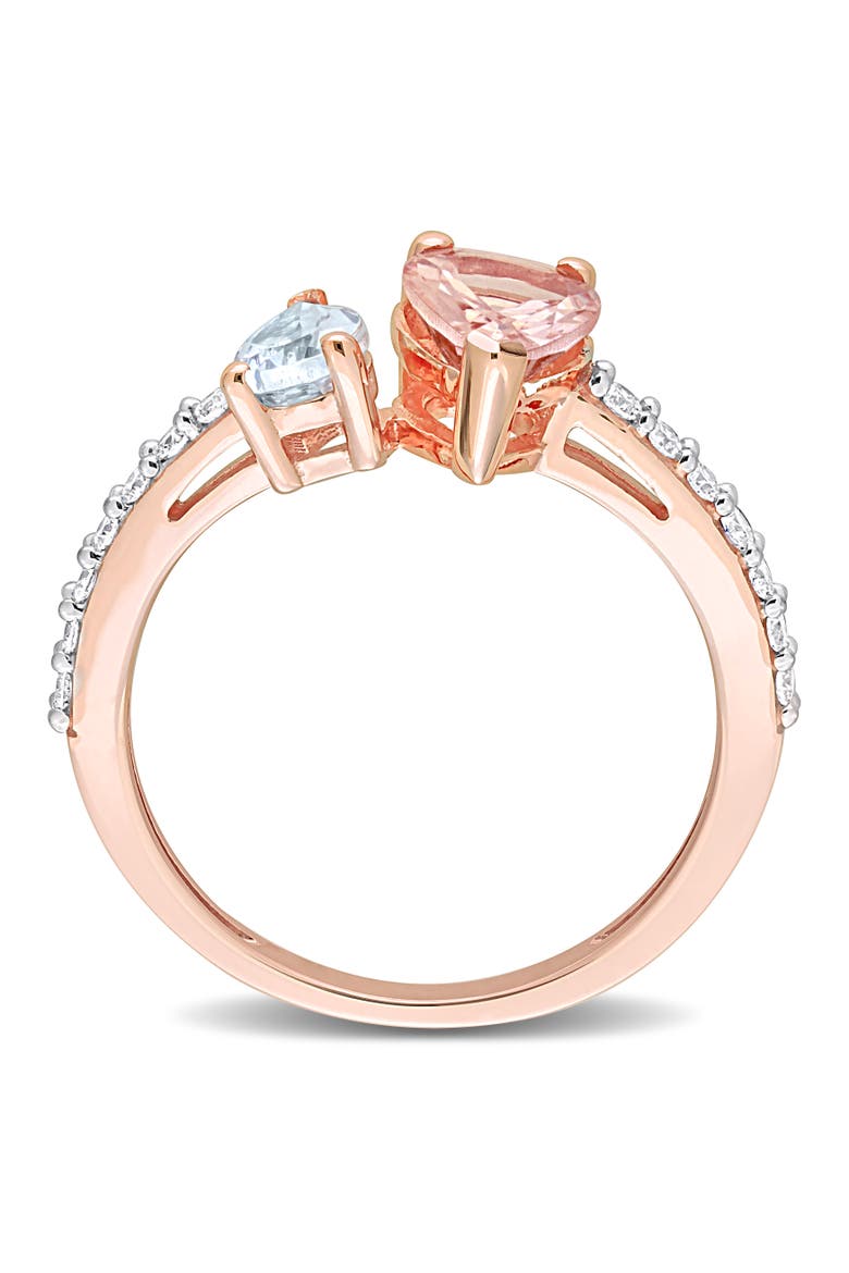 Morganite Aquamarine & Diamond 2-Stone Ring 14k, Alternate, color, Rose Gold