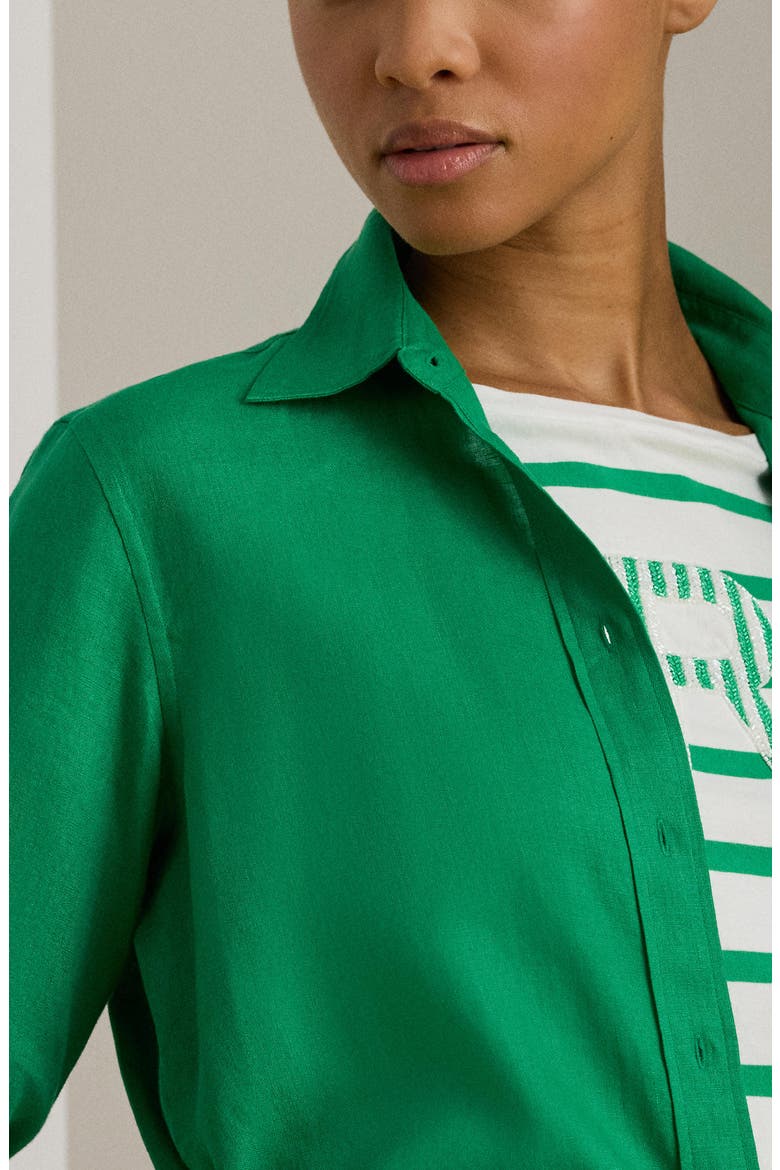 Karrie Linen Button-Up Shirt, Alternate, color, STEM GREEN