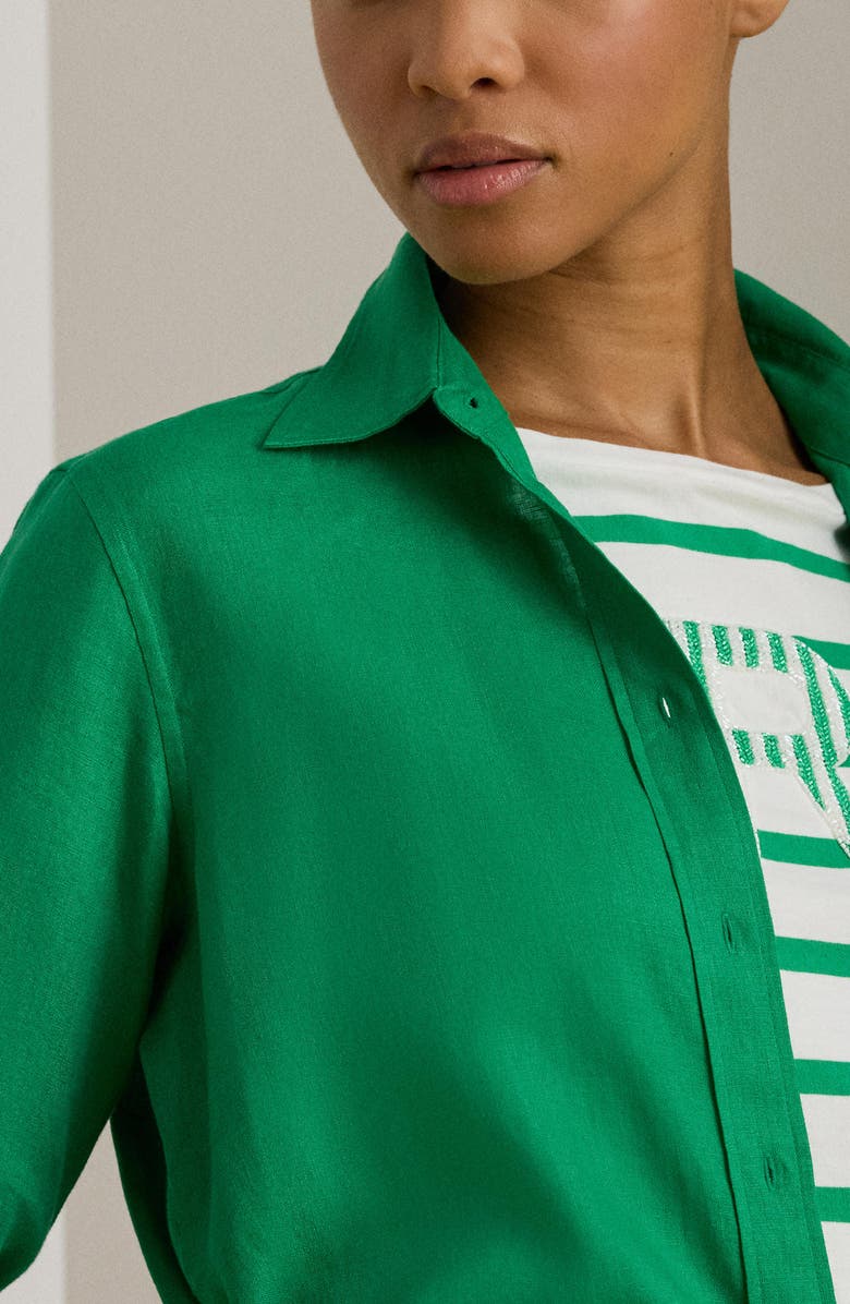 Lauren Ralph Lauren Karrie Linen Button-Up Shirt, Alternate, color, Stem Green