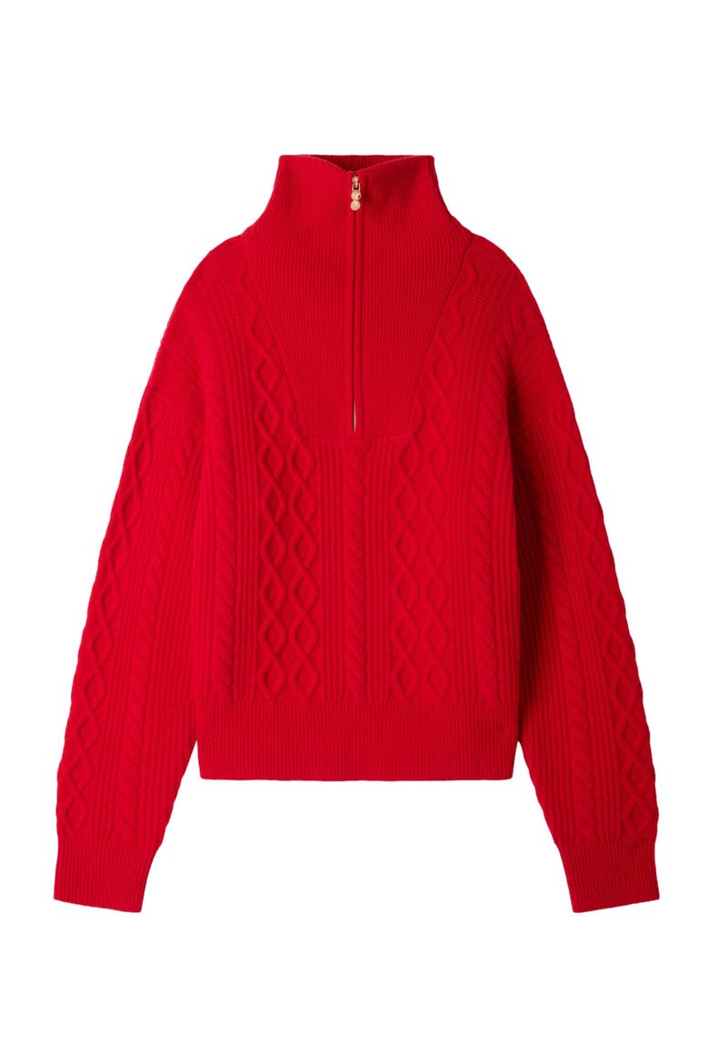 Zip-neck knit sweater, Alternate, color, Red