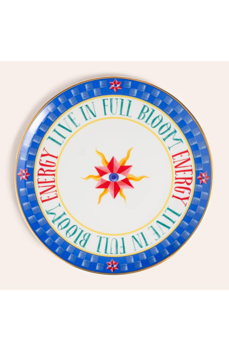Zsa Zsa Zsu Lublin Gold Rim Porcelain Pizza Plate Bloom 13", Alternate, color, Blue