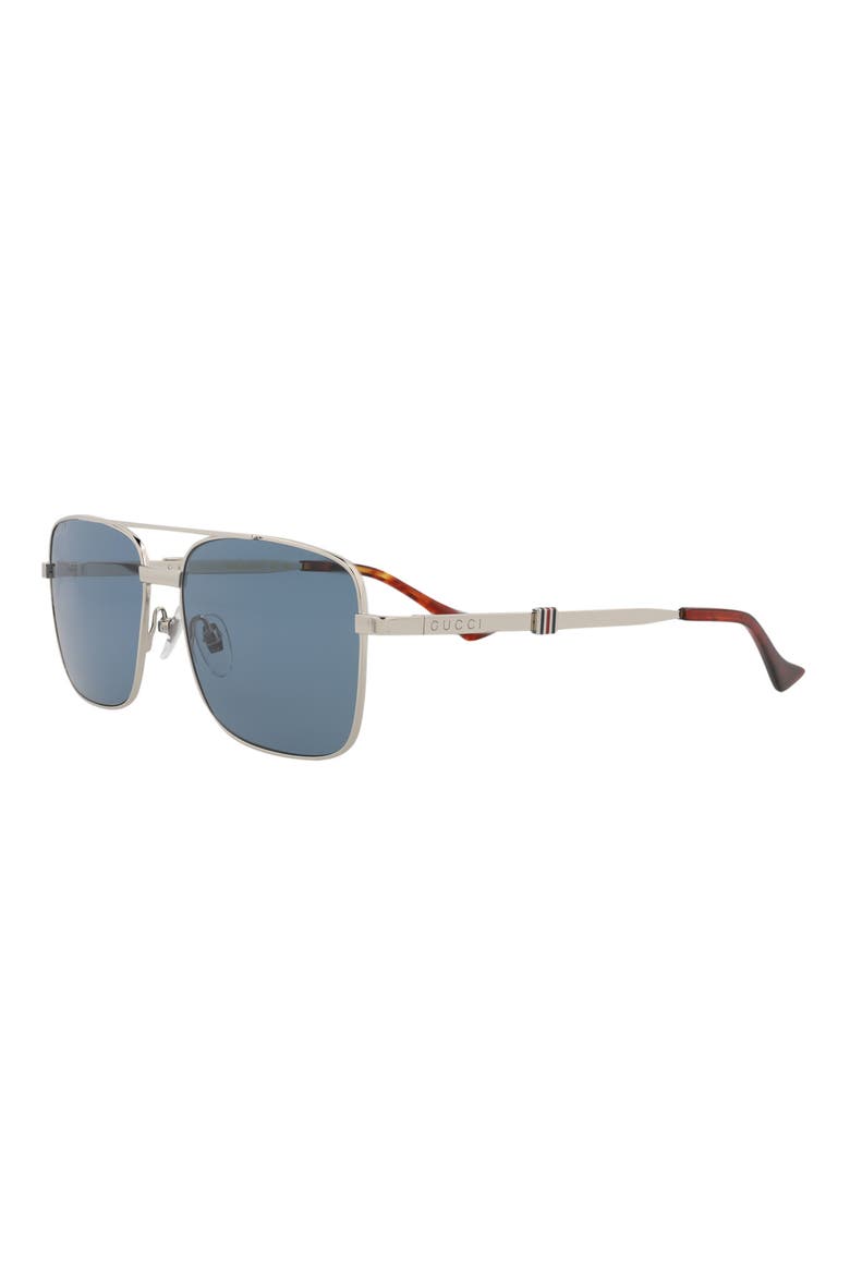 58mm Square Metal Frame Sunglasses, Alternate, color, SILVER SILVER BLUE