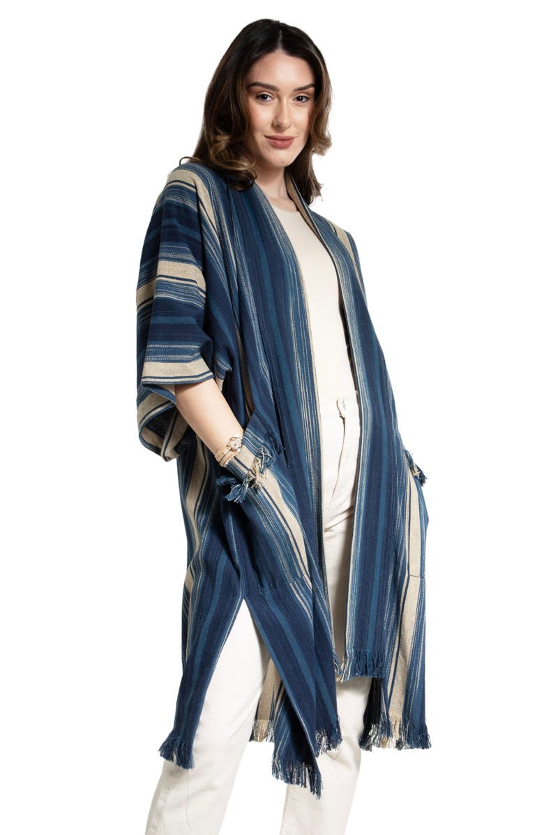 SAACHI Striped Fringe Trim Duster, Alternate, color, Navy