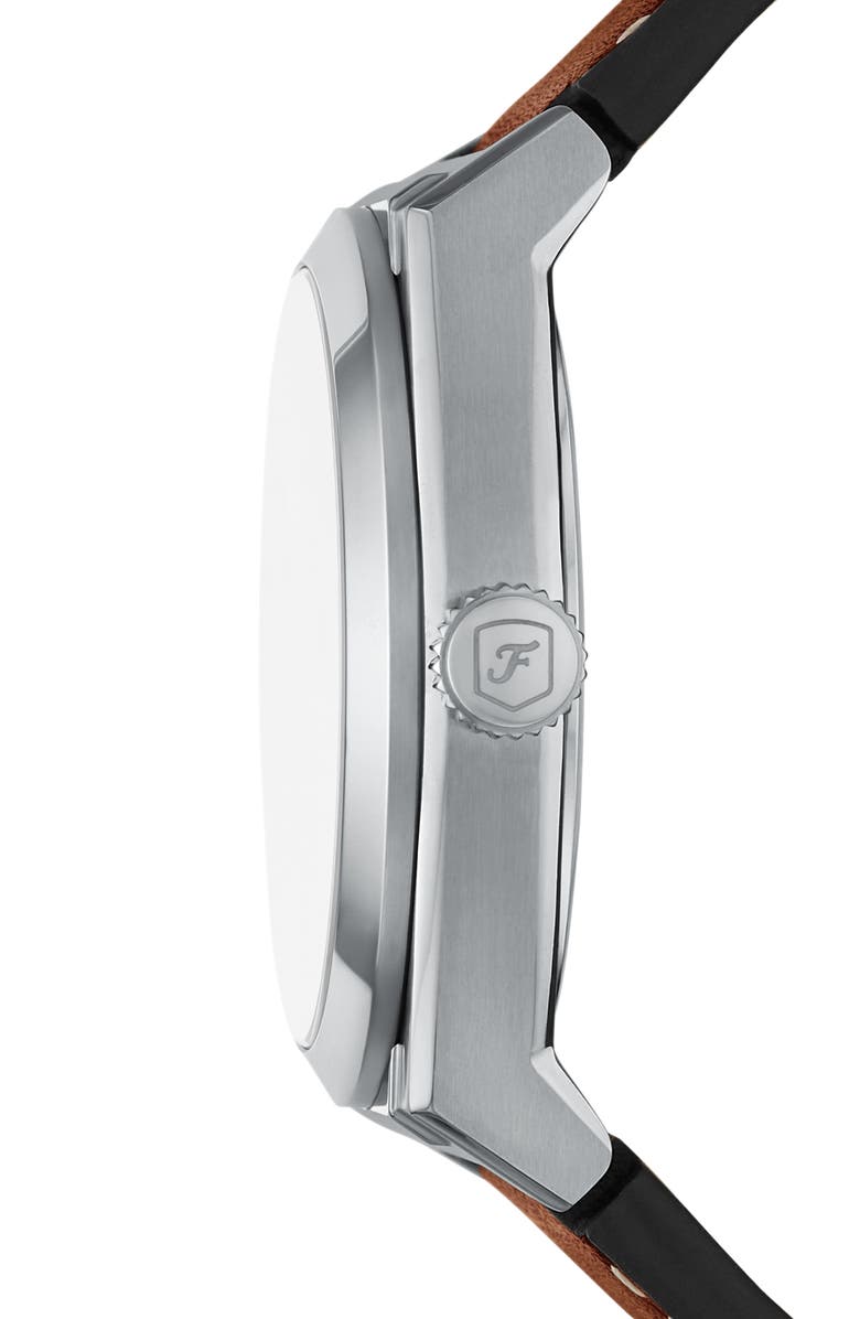 Fossil Everett Chronograph Leather Strap Watch, 44mm, Alternate, color, Blue/ Brown