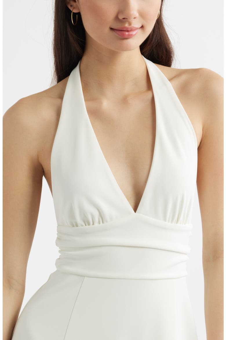 Shirred Halter Minidress, Alternate, color, IVORY