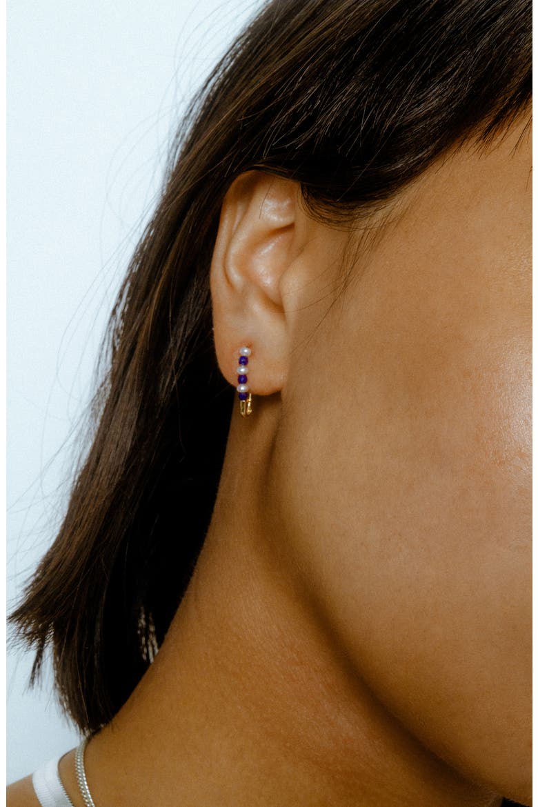 Friendship Safety Pin Earring, Alternate, color, LAPIS/ PEARL/ YELLOW GOLD