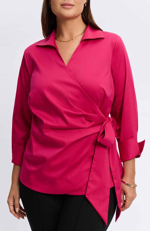 Foxcroft Salina Cotton Wrap Shirt in Ruby Pink 