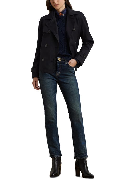 Ralph Lauren Lauren Crop Cotton Blend Trench Coat In Dark Navy
