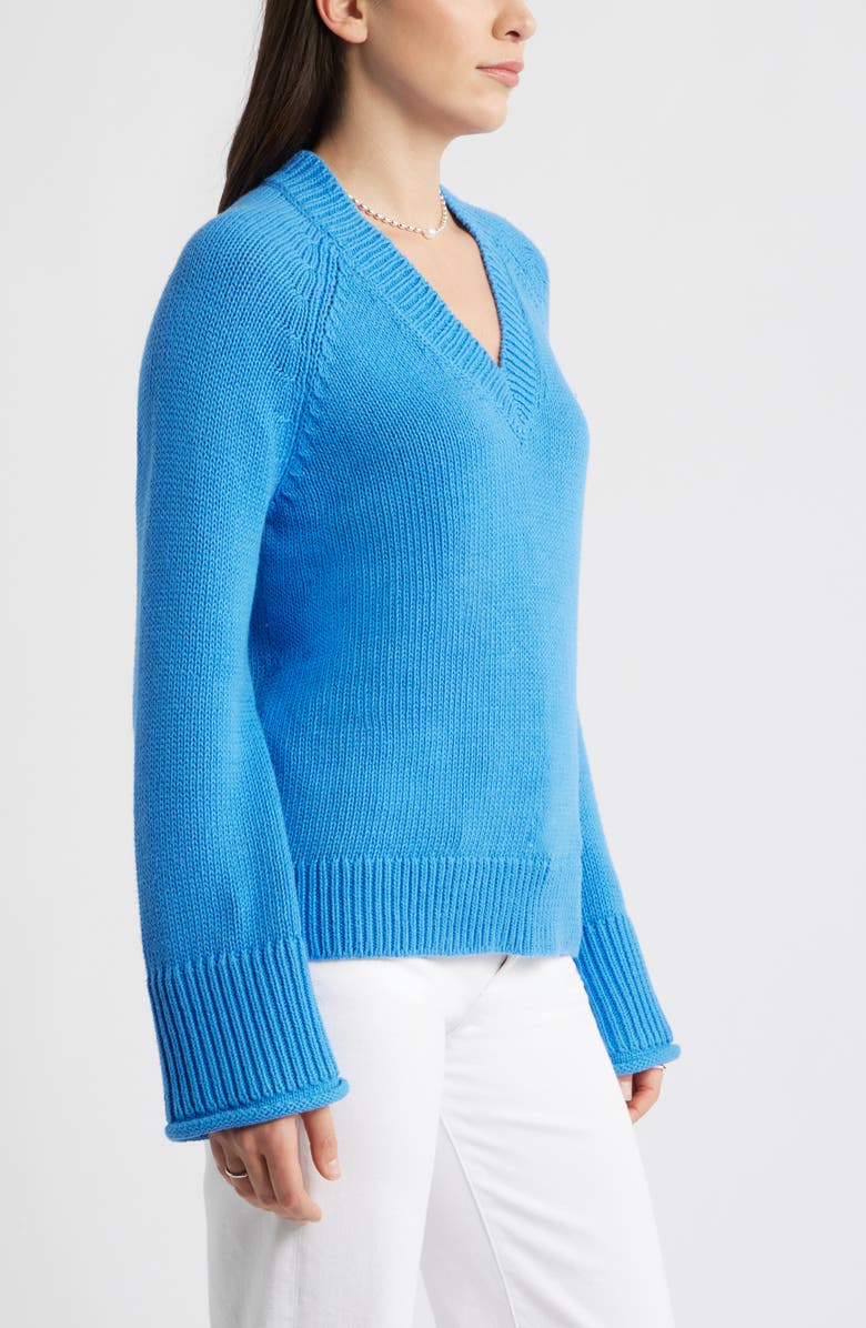 Caslon<sup>®</sup> Oversize V-Neck Cotton Sweater, Alternate, color, Blue Palace