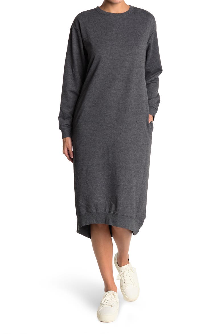 Pocket Midi Sweatshirt Dress, Main, color, CHARCOAL