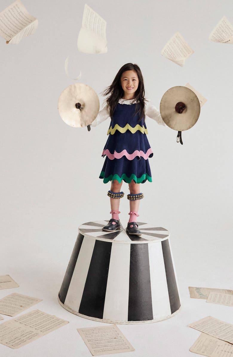 Mini Boden Kids' Rickrack Appliqué Sleeveless Cotton Corduroy Dress, Alternate, color, Sapphire Blue