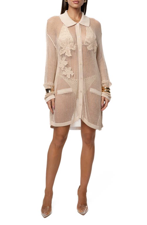 Jluxlabel Solara Floral Appliqué Open Stitch Cover-up Shirt In White