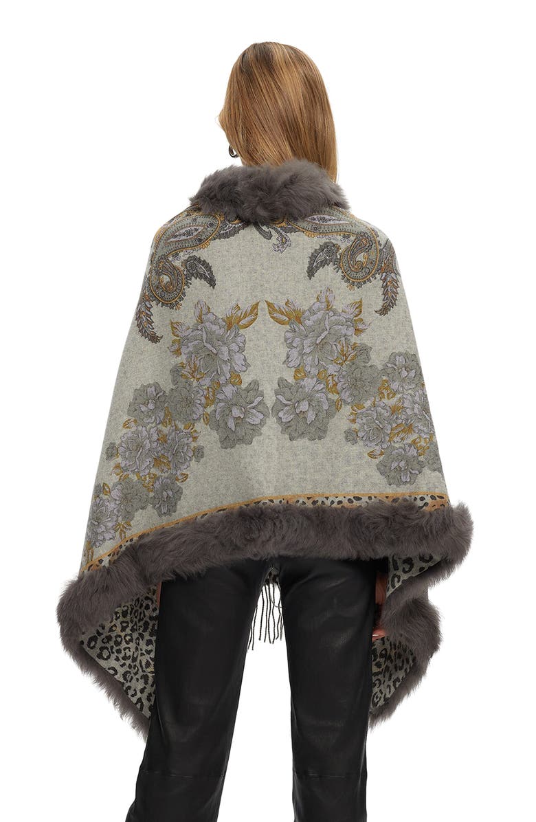 GORSKI Double Faced Cashmere Stole With Toscana Lamb Tape Top And Bottom, Alternate, color, Gray Paisley/Animal Print