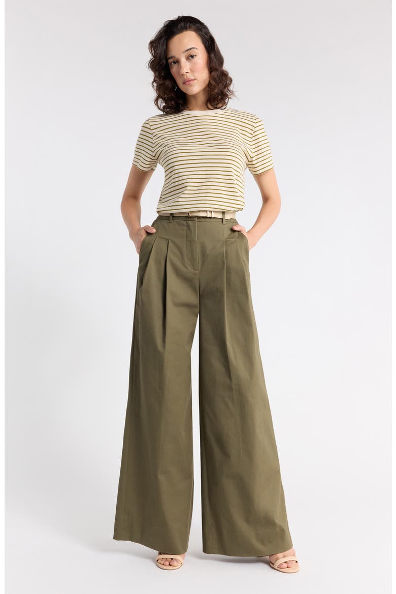Crewneck Cotton T-Shirt, Alternate, color, BEIGE R OLIVE A ASHLEY STRIPE