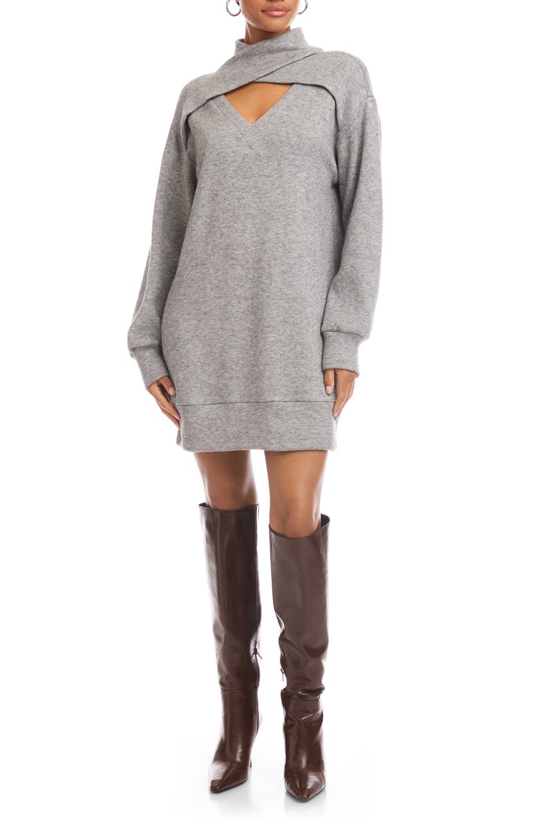 FIFTEEN TWENTY Claylee Cutout Turtleneck Sweater Dress, Main, color, Gray