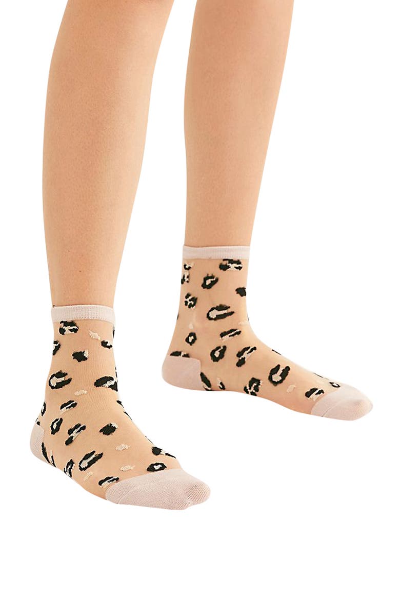Leopard Print Sheer Quarter Crew Socks, Main, color, LEOPARD
