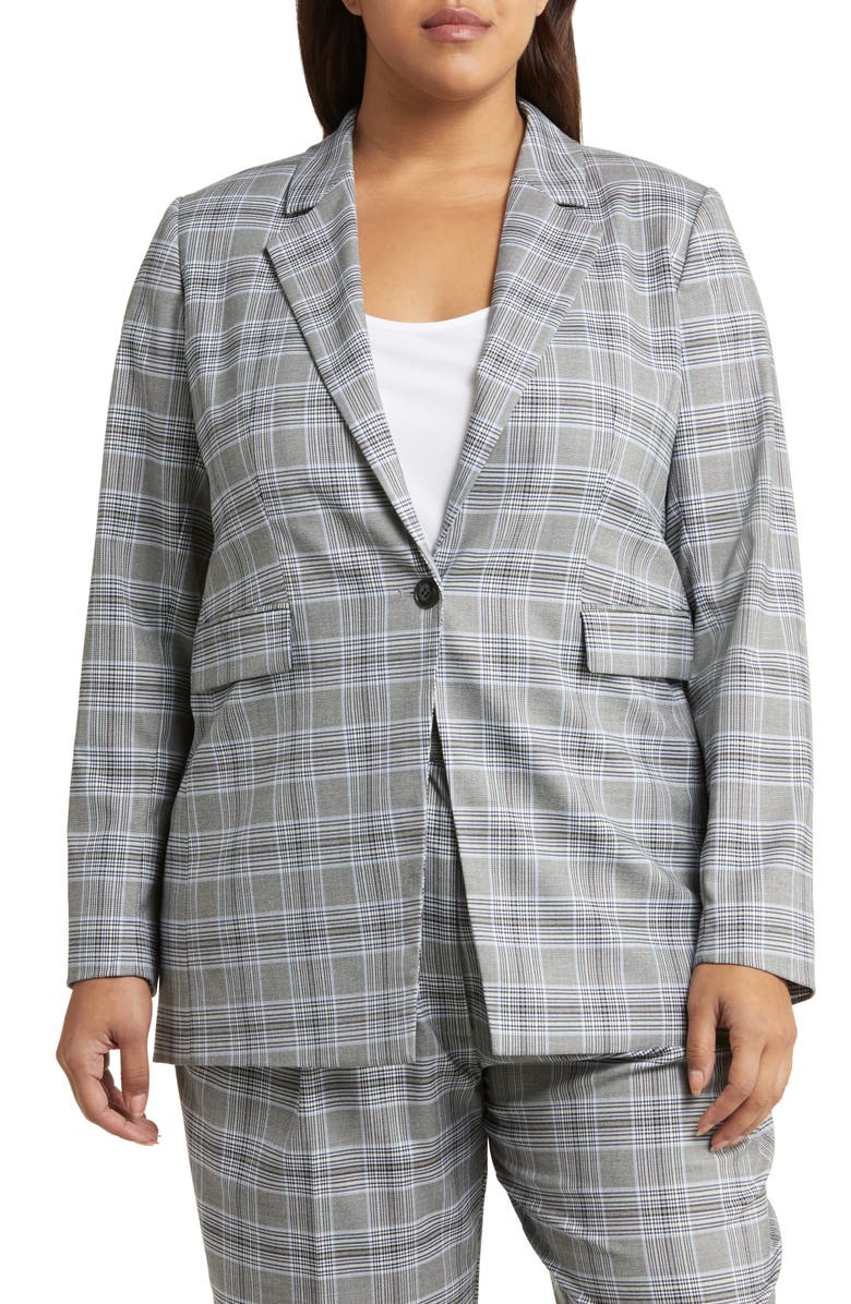 Nordstrom Single Breasted Blazer, Alternate, color, Black- Teal Check