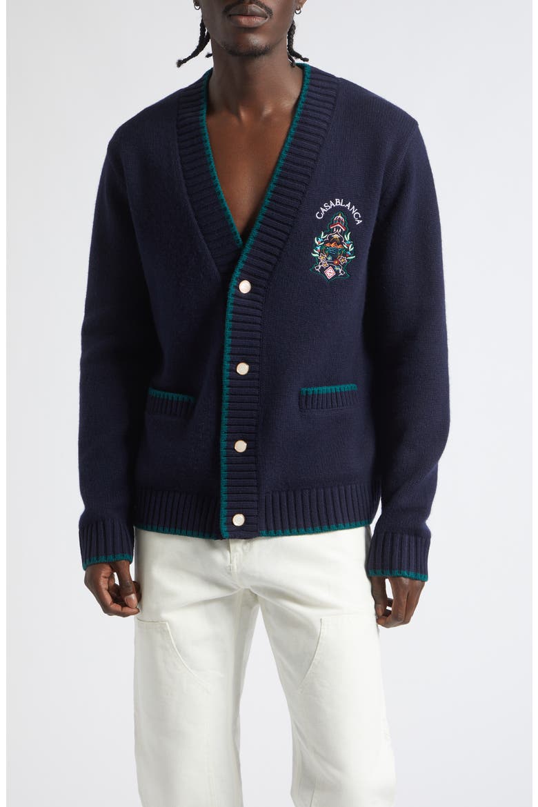 Embroidered Hotel Emblem Cardigan, Main, color, WOOL BLEND