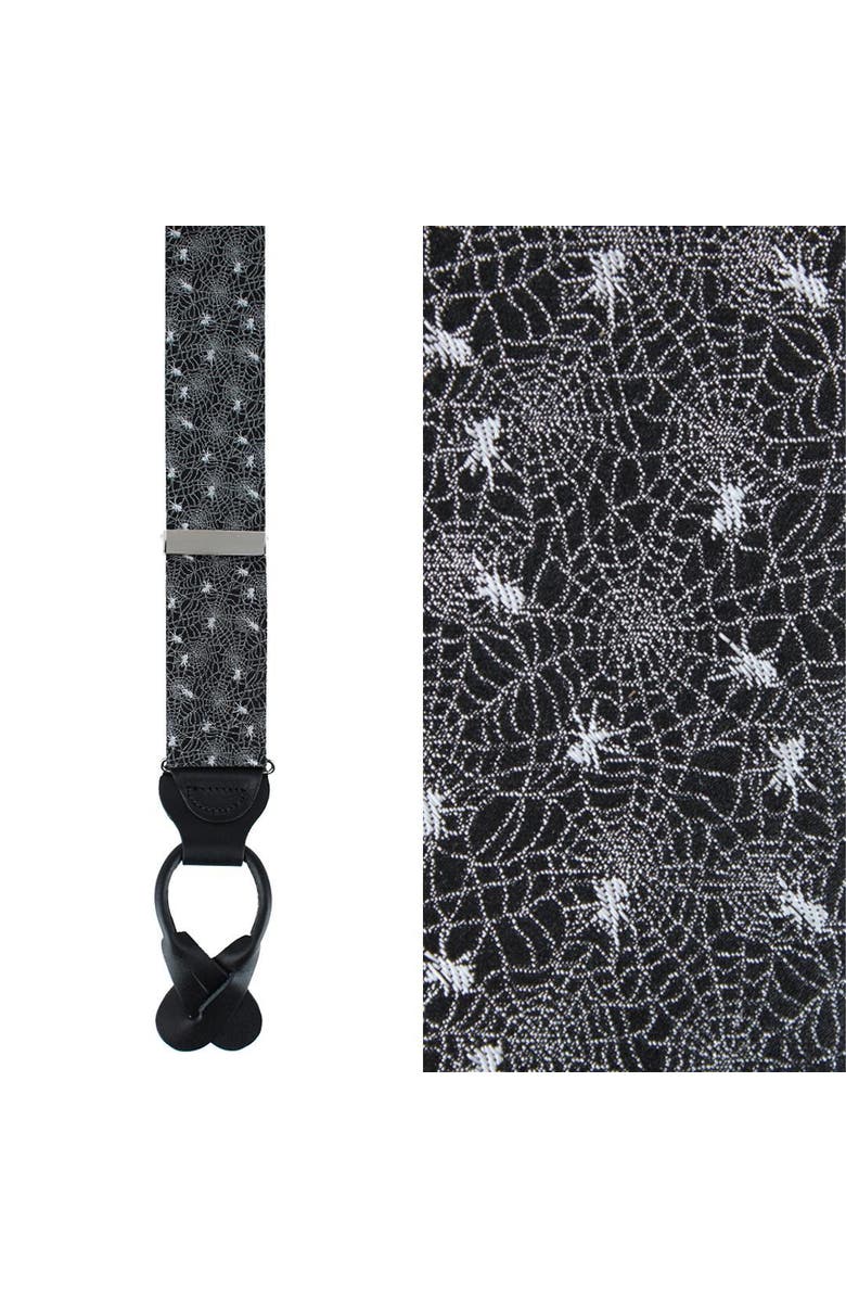 Trafalgar Venom Spider Web Motif Novelty Silk Button End Suspenders, Main, color, Black